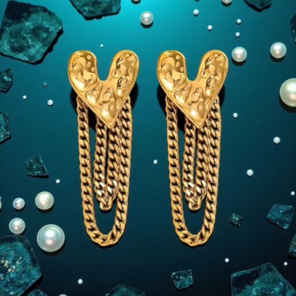 🆕️ Heart Tassel Earrings 💖 Trendy Chain Statement Jewelry 18K Gold Plated - Picture 5 of 12